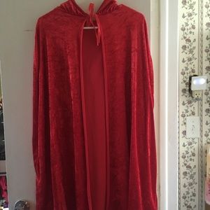 Red crushed velvet cape with hood